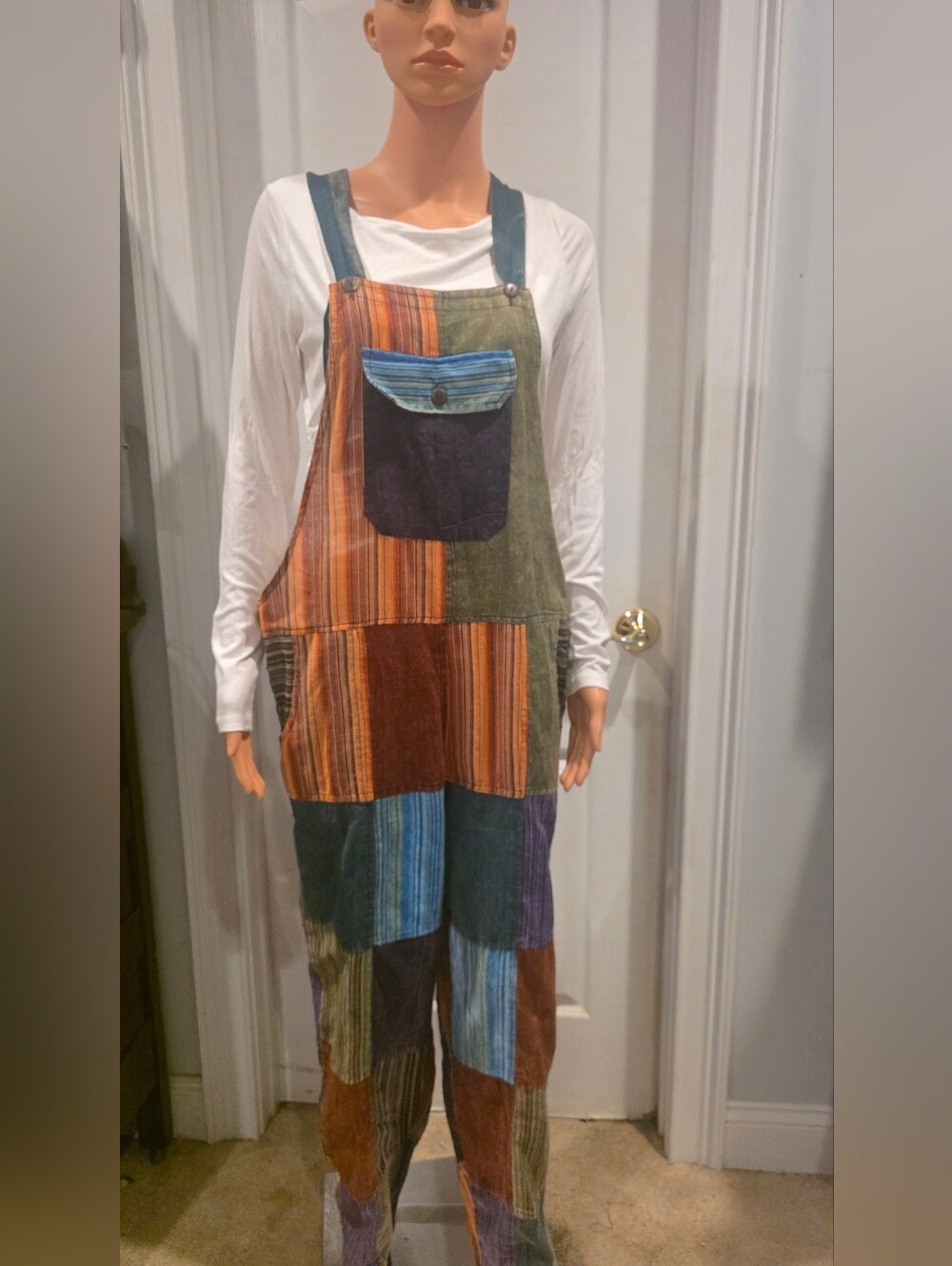 Multicolor Patchwork Cotton Overalls for Women